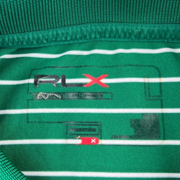 RLX Ralph‎ Lauren Golf Polo Shirt Men's LARGE Green White Striped Short Sleeve - Picture 4 of 10